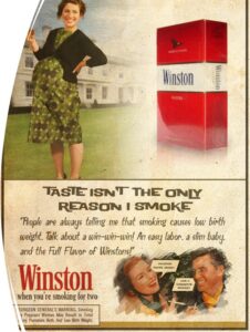 Suitsetamise reklaam eelmisel sajandil. Suitsetamine on rasedatele lubatud.