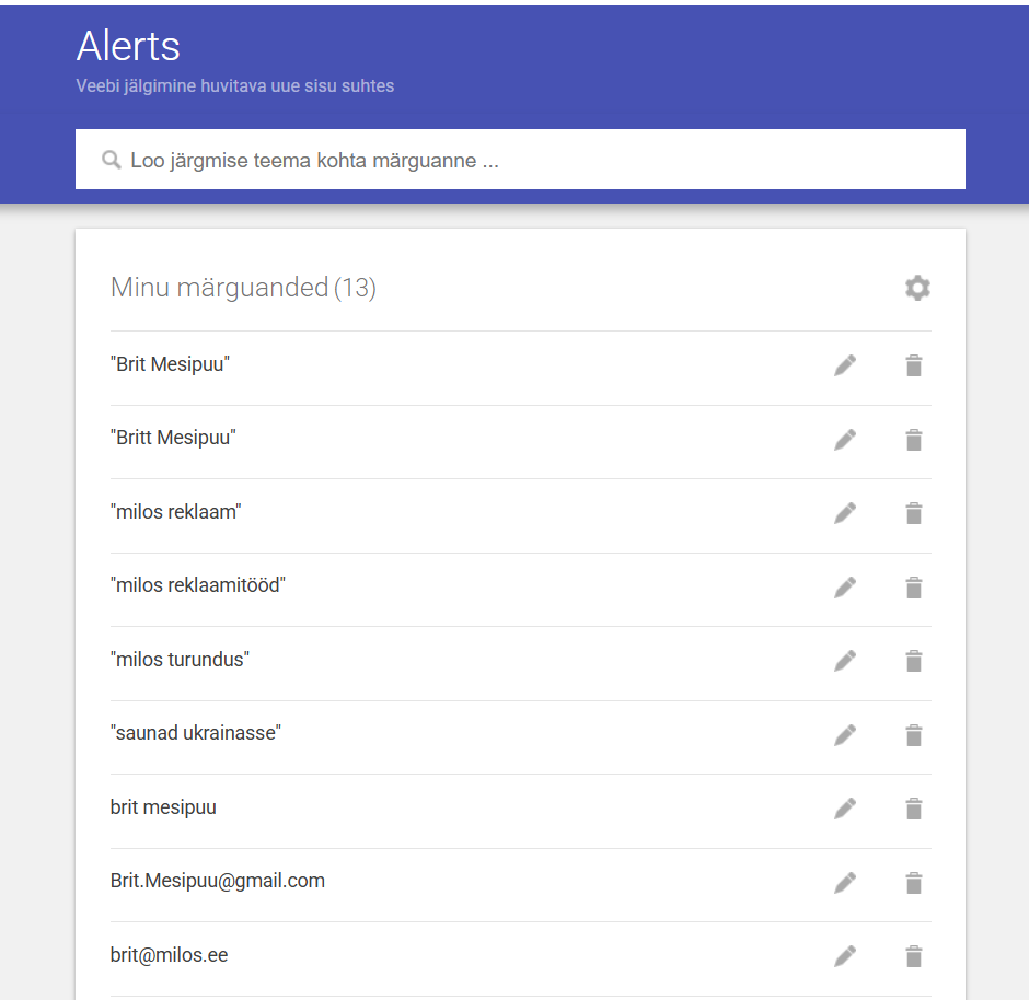 Google Alertsi teavitused, digitaalne jalajälg