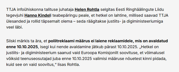Poliitreklaami määruse kehtivuse algus
