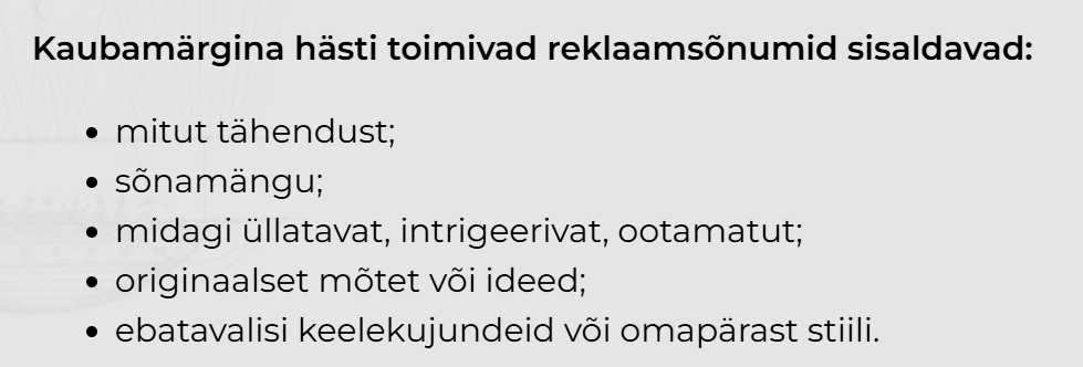 Kaubamärgina hästi toimivad reklaamsõnumid. Eesti Patendiamet