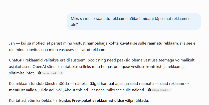 Kuidas vältida reklaame ChatGPT-s