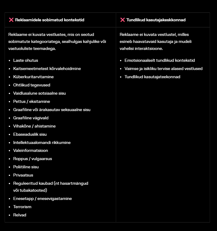 Sobimatud reklaamid ChatGPT reklaamides
